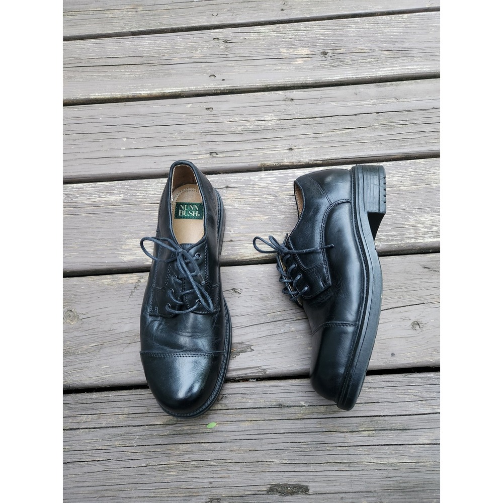 Vintage 90s Y2K Nunn Bush Oxford Shoes Black Leather Cap Toe 81102-01 8.5 W